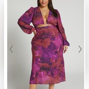 Showpo ARTOLA MIDI DRESS - PURPLE AND MAROON FRONT CUT OUT LONG SLEEVE  - XL